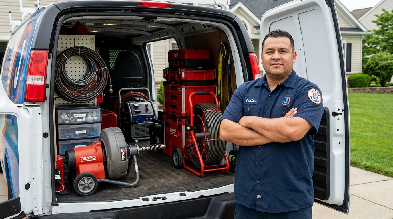 Professional drain cleaning equipment and Johns Plumbing LLC plumber in Brookston