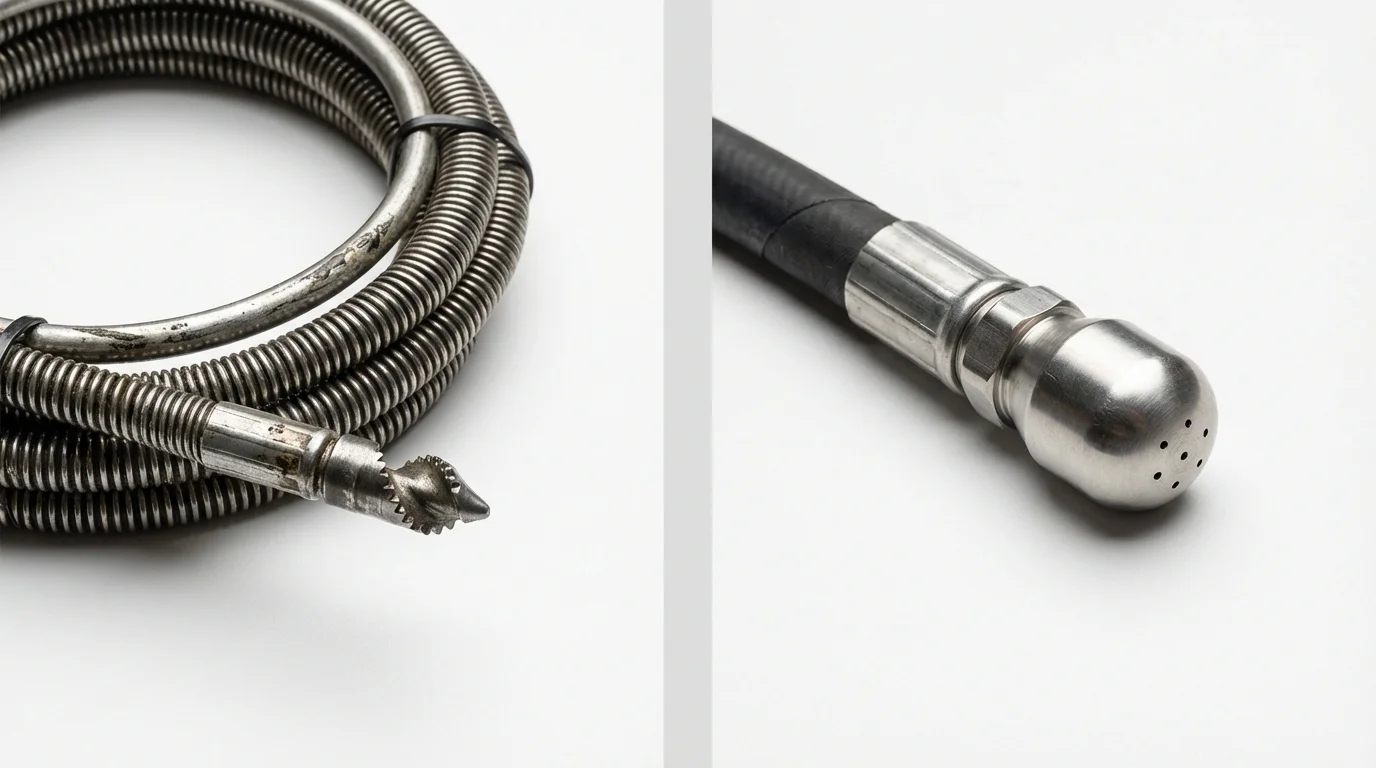 Drain snake cable and hydro jetting nozzle used for drain cleaning in Brookston, IN