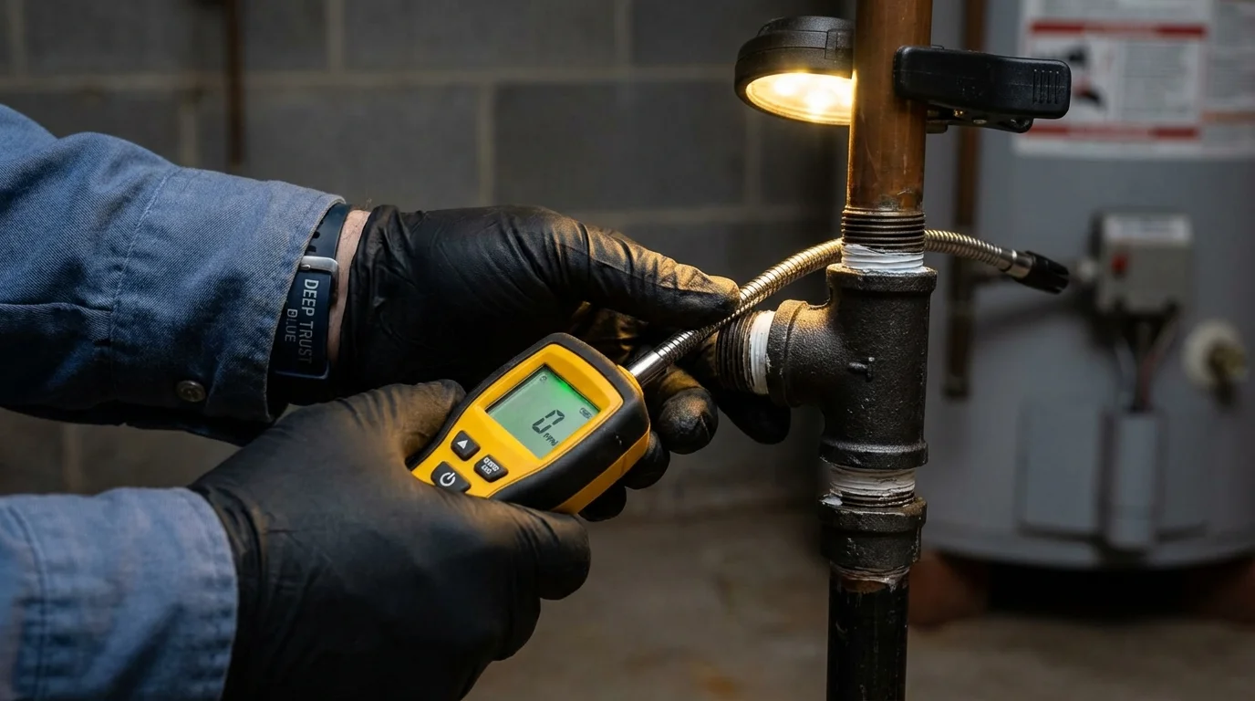 Gas leak detection with electronic sniffer by Johns Plumbing LLC in Brookston